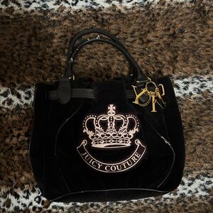Juicy Couture Black Velvet Tote with Gold Charm